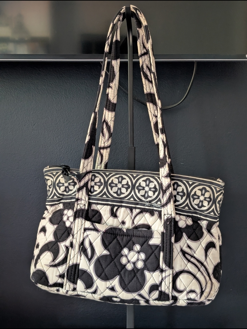 Vera Bradley Black and White Quilted Floral Tote